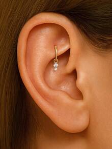 SereneSpark 1PC Moon And Star Dangle Charm, Celestial Hoop Drop Charm With Tiny Diamond, Dainty Helix Tragus Conch Cartilage Piercing Charm