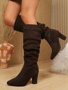 New Pleated Pointed Toe Stiletto High Heel Fashion Boots, Versatile Over-The-Knee Boots, Slim & Sexy Thigh High Boots For Women - 棕色 - 查看 2