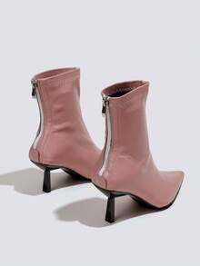 秋冬季7厘米高跟踝靴/短靴，舒适时尚尖头修身弹力女靴，粉色，猫跟 - 粉色 - 查看 5