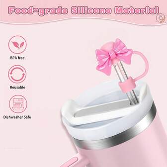 4个粉色蝴蝶结吸管套，可重复使用，0.4英寸吸管头，可爱便携吸管保护套，易于清洁，杯子装饰配件，非常适合派对和朋友聚会