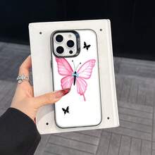 Colorful Silver Apple Phone CasePink Butterfly With Light Blue Bow Three Black ButterfliesCompatible With  11 To  17 Models The Cases Lens Protection Function Ensures The Camera Remains Undamaged During Shooting  Guaranteeing Image Quality - Black - View 4