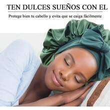 gorro de ducha Gorro de Pelo Rizado de Satén,Gorro de Dormir de Seda Ajustable,Gorro de Pelo de Doble Capa con Banda Elástica,Gorro de Noche para Cabello Rizado,para Dormir,Ducha y Belleza,Verde - Azul cielo - Ver 3
