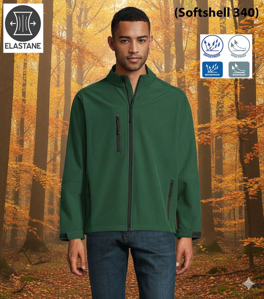 THEGEWA Men's 340gsm Softshell Thermal Jacket With Fleece Lining, Functional Design And Full Zip, 11 Colors Available, Perfect For Outdoor Use And Customization - Available S To 3XL - MARNAULA - Dark Green - View 1