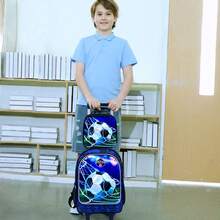 3pcs/Set Boys' Car Design Rolling Backpack, Kids Wheeled School Bag, UV Printed Trolley Backpack Set With Lunch Box - Lawn Mesh Bag Football Trolley Back - View 8