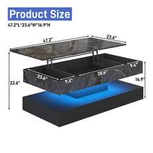 Mesa de centro grande de 100 cm/120 cm con tapa elevable y estación de carga, mesa de centro moderna de alto brillo con compartimento de almacenamiento oculto y tapa elevable para la sala de estar - Impresión de mármol negro - Ver 7