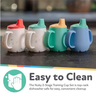 Nuby First Training Cup - Silicone Cup With Free-Flow Spout And Easy-Grip Design - 2 Oz - 6+ Months - Coral And Sprinkles