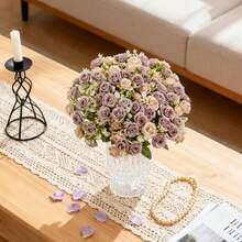 1 szt. Sztuczne kwiaty róży, jedwabne bukiety, sztuczne rośliny, wazon na wiosenny ślub, do domu, jadalni, sypialni, kuchni, łazienki, dekoracji, na Dzień Matki, Walentynki, przyjęcie urodzinowe, akcesoria, dekoracje ogrodowe - Fioletowy - Zobacz 4