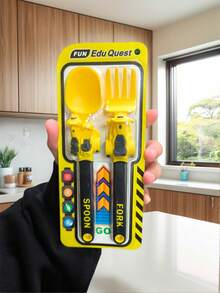 2 Stücke/Set, Kinderbesteck-Set, Motorrad Gabel und Löffel, PP Cartoon Baby Fütter-Set, Baby Löffel, Fütter-Gabel, Kleinkind Selbstfütter Besteck, Kinderbesteck-Set, geeignet zum Lernen und Üben, Essen, Mittagessen, Schule, Camping, Kleinkind Geschirr, Halloween und Ostern Geschenke.