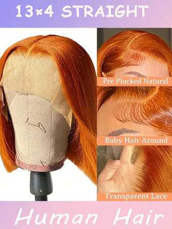 Perruque bob orange gingembre #350 13x4 en cheveux humains avec dentelle frontale, pré-épilée, densité de 200%, droite et courte. Perruque bob gingembre pour femmes, sans colle, avec des cheveux bébé de couleur 350#, de 8 à 16 pouces, facile à porter. Idéal pour le port quotidien, perruque frontale en dentelle pour femmes, cadeau de Noël pour femmes.