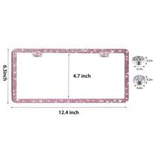 1PCS/2PCS Diamond Glitter Stainless Steel License Plate Frame, Ladies Car Decor, Comes With Easy Installation Kit And Start Button Sticker, For Car And SUV, American License Plate Standard, Fashion Accessory, Stylish Car Decor, Birthday, Holiday Gift - 粉紅色1pcs - 查看 2