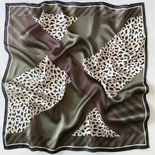 Elegant Square Neck Scarf - Soft & Breathable Olive Green & Leopard Print, Versatile Fashion Accessory For Casual Outings & Hair Styling, Women's Elegant Decorative Scarf - Elegant and Beautiful Style - View 4