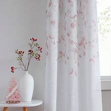 Floral Print Metallic Sheer Window Curtain Panel Rustic Living Room/Bedroom Decor 6 Grommets Top Drape Panels, Coral Red,40 X 84, 2 PK, Sparkling Farmhouse Style - Yellow - View 10