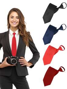 1/3pcs Pre-Tied Necktie, Solid Color Polyester Zipper Tie, Adjustable Tie Suitable For Women's School Uniform, Formal Occasions, Dresses, Christmas Decoration - Multicolor - View 1