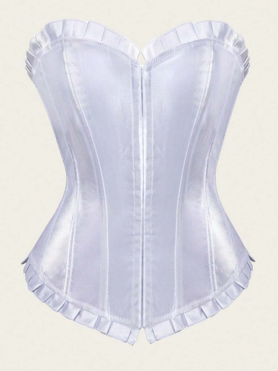 Jutrisujo Underbust Corset Top Women Waist Lace Up Boned Gothic Plus Size Lingerie Halloween Costume - 015-Màu trắng - Xem 1