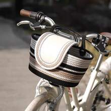 1PC Handmade Bike Basket Front, Woven Bicycle Baskets For Adult Bikes, Rustic Detachable Handlebar Basket With Lid, Adjustable Leather Straps - Multicolor - View 10