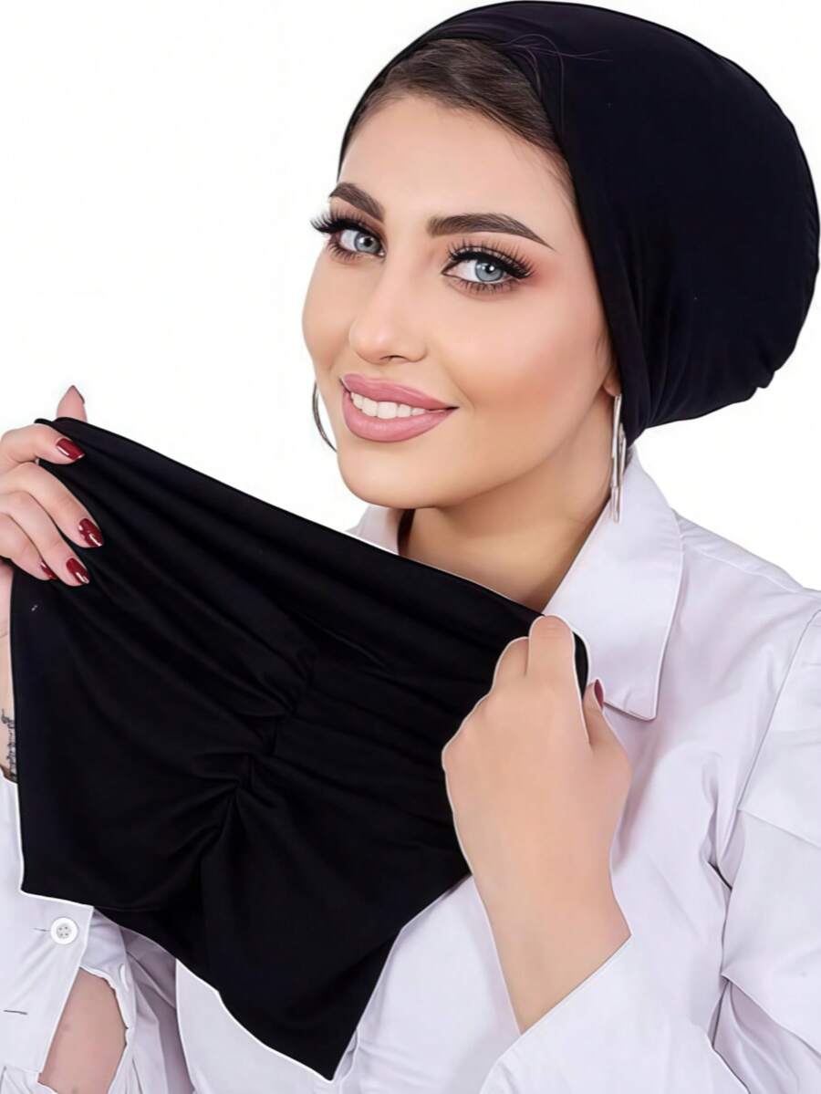 1pc Women's Classic 2-In-1 Instant Turban Headscarf & Headband, High Elasticity Pleated Design, Moisture-Wicking Jersey Fabric, Suitable For Muslim Daily Life And Gatherings,Beach,Holiday,Accessories,Travel Essential