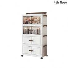 5/4/3-Tier Storage Cabinet With Swivel Wheels, Foldable Storage Cabinet, Visual Storage, Used For Bedroom, Cloakroom, Clothing Store, Laundry Room, Walk-In Closet, Toy Book File Storage - White - View 8
