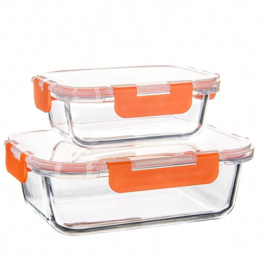 10/2pcs Set High Borosilicate Glass Food Storage & Meal Prep Containers Set With Airtight Lids - Microwave, Dishwasher, Oven & Freezer - 橙色 2pcs - 查看 1