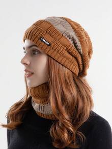 1 Set Women's Cable Knit Beanie & Scarf Set, Thick Warm Knitted Slouchy Hat & Neck Warmer For Winter Daily Use - Multicolor - View 10