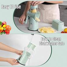 Rotary Cheese Grater With Handle, Manual Vegetable Slicer Grater With 5 Detachable Stainless Steel Blades, Round Grater Slicer Hand Crank Food Chopper For Kitchen With Blade Storage Box,26345161 - 薄荷綠 - 查看 5