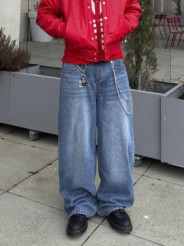 HEHCN Herren Vintage Destroyed Lässige gerade geschnittene Loose Fit Jeans in Blau, Weite Hose, geeignet als Geschenk für Ehemann oder Freund