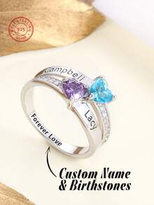 1pc 925 Silver Birthstone Ring, Minimalist & Elegant Birthstone Ring Gift For Mom, Personalized Birthday Gift - Silver - View 2