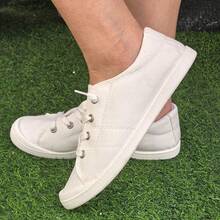 Women's New Multi-Color Low-Top Lace-Up Canvas Shoes For All Seasons, Solid Color, Simple, Casual, Versatile, Plus-Size Women's Shoes, Comfortable And Light Outdoor Sports Shoes, Women's Jogging Shoes - 白色 - 查看 4