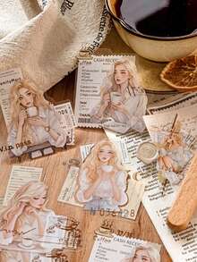 CANDY POETRY 10张/包 复古美学少女主题贴纸，DIY装饰剪贴簿材料，节日礼物，个性化文具用品 - 白色 - 查看 2