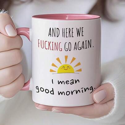 1 件幸运粉红字母印花陶瓷杯，适合咖啡、早餐、水、牛奶，适合返校