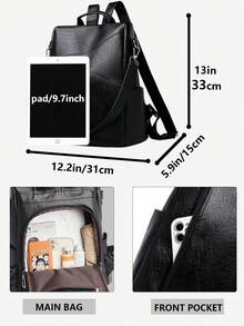 防盗复古PU软皮背包，多功能时尚日常包，多口袋轻便旅行包，大容量简约背包，便捷背包，适合学生、护士、教师、商务人士、旅行、商务、通勤、购物、办公、约会、徒步、训练、工作、生日礼物、节日礼物