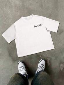 Lonblece Men's Hand-Drawn Embroidered Print Short Sleeve T-Shirt, Suitable For Everyday Wear In Spring And Summer - White - View 5