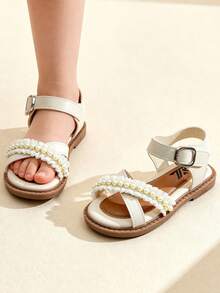 1 Pair Toddler Girls' Sandals With Bow And Metal Buckle Decor, Made Of Faux Leather, Non-Slip And Durable, Open Toe Low Heel, Sweet Casual Style, Suitable For Summer Beach Travel/Outdoor Vacation - 白色 - 查看 4
