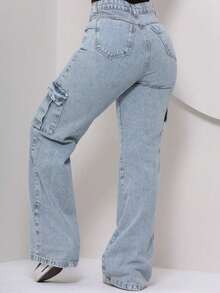 Women's Cargo Pants Comfortable Casual Versatile Elegant Modern Blogger Quality - 淺色水洗藍 - 查看 3