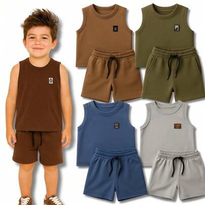 Kit 6 Peças Roupa Conjunto Regata Monocromático Liso Masculino Infantil Verão - 3 Conjuntos
