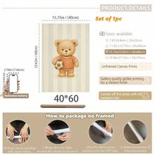 1pc, Canvas Wall Art, Framed Nursery Wall Decor, Teddy Bear Baseball Theme Painting, Teddy Bear Basketball Theme Painting, Teddy Bear Soccer Theme Painting, Sports-Themed Nursery Decor, Suitable For Children's Room Decor, Animal-Themed Nursery Art, Blue Striped Design Playroom Decor, Children's Room Artwork, Nursery Decorative Painting, Kindergarten Decor, Sports Enthusiast Decor Gift, Playroom Decor, Maternity Room Decor