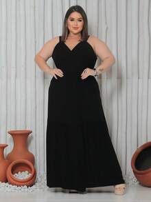 Long Wrap Dress With Thin Straps Made Of Smooth Viscose Linen. - 黑色 - 查看 1