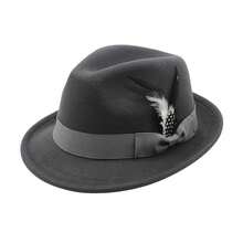 JEWELRYWE Fedora Hats For Men And Women, Classic Panama Hat, Short Brim, Felt Hat With Feather, Felt Jazz Cap, Evening Party Outfit Accessories, Thanksgiving And Christmas Gifts - 淺灰色 - 查看 12