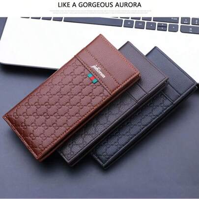 Men's Slim Long Embossed Leather Wallet, Multi-Card Slots & Cash Compartments Bifold Wallet, Stylish Textured Leather Clutch For Men, Thin Design For Daily Carry & Travel, Premium Fashion Accessory & Gift For Him With Multiple Color Options