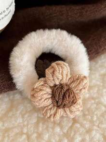 4 piezas Lazos elásticos de punto con diseño floral minimalista y lindo, accesorios de pelo versátiles para mujeres, sujetadores de coleta, ligas de pelo, bandas de goma para el cabello, scrunchies, cuerda para el cabello - Multicolor - Ver 7