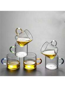 2/6/12件套 高端优雅咖啡杯，120毫升透明玻璃带把手耐热茶杯，简约风格办公茶杯（不含碟子） - 彩色 - 查看 8