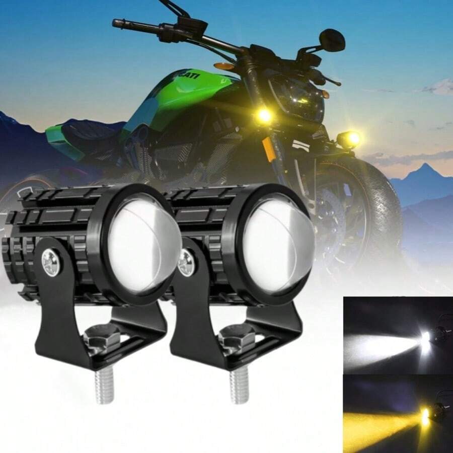 2pcs 60W Driving LED Lights Motorcycle Headlight 60W Double Color White 6000K High Beam Amber 3000K Low Beam LED Fog Sport Lights For Cars ATV UTV Motorcycle Car Accessories Car Must Haves Accesorios Para El Carro Car Light