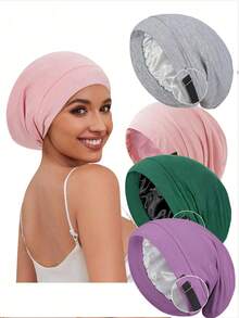 1pc Ladies' New Arrival Curved Solid Color Double-Tail Headband Cap, Simple And Convenient Bonnet Hair Bonnet Turban Hair Sleep Cap - Multicolor - View 3