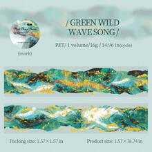 Tomato-jam Girl 1卷 78.74英寸（200厘米）彩色水彩晕染波浪形图案金色印章贴纸，卷装，可用于剪贴装饰、剪贴簿DIY拼贴卡片、手工相册艺术、手机壳、个性化日记本等，PET胶带 - 彩色 - 查看 17