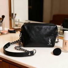 Yves Saint Laurent Black Square Chain Bag, Classic Logo Design, DIY Handmade Modified Bag, Retro High-End Underarm & Shoulder Bag, Light Luxury Women's Bag