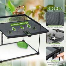 حوض تربية الزواحف PawHut مقاس 50 * 30 * 35 سم، صندوق تغذية زجاجي لتربية الزواحف، هيكل معدني - الأسود - مشاهدة 5