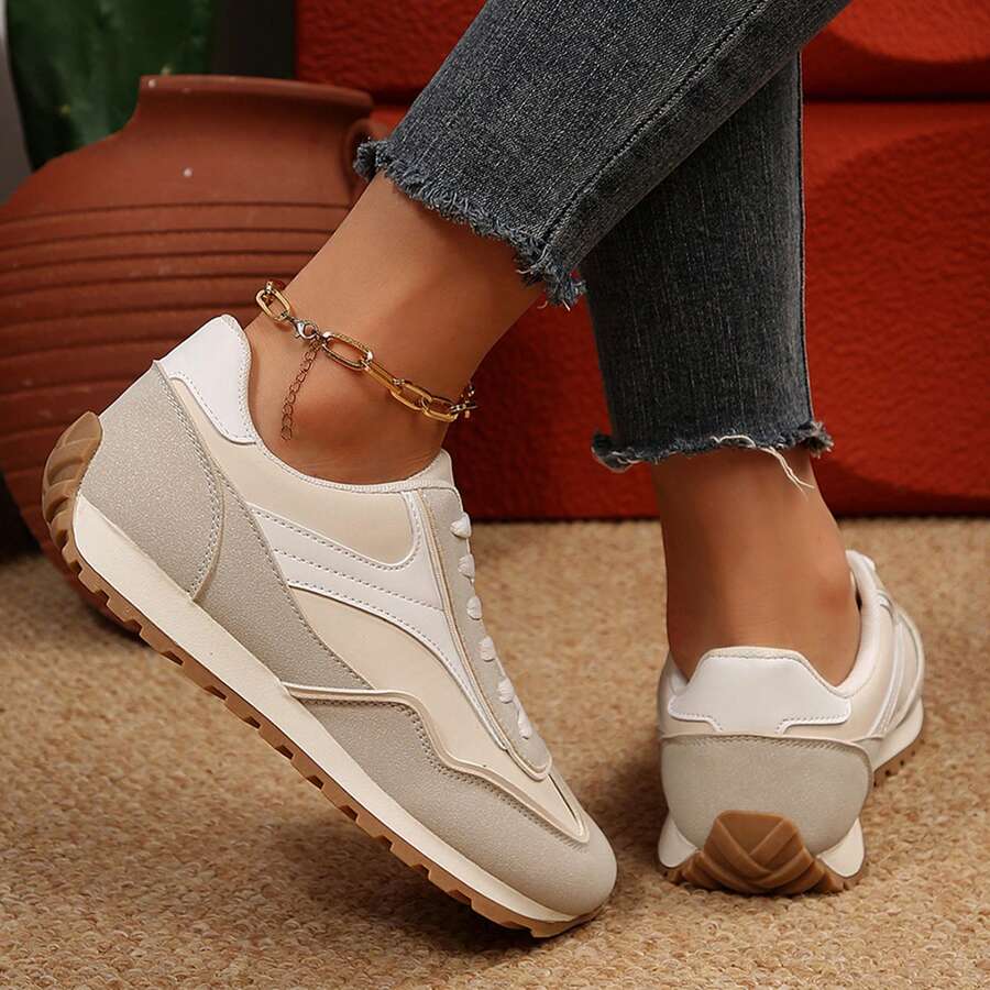 Breathable Classic Walking Trainers Tennis Shoes Sneakers For Women Low Top Comfortable Casual Running Chunky Shoes Spring Autumn Sneakers Shoes Outdoor Office Work Sport - 米色 - 查看 1
