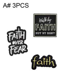 一套3/7片黑白信仰英文字母系列刺绣布贴,虔诚信徒涤纶徽章贴花,DIY服装熨烫布贴,缝纫配件布贴,适用于背包、牛仔裤、夹克、T恤、帽子、连衣裙等。 - 彩色 - 查看 14