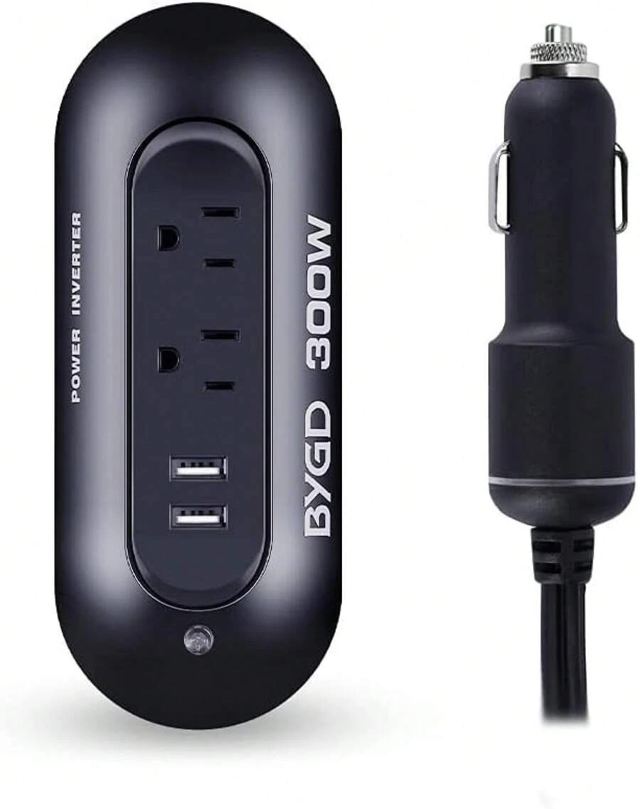 BYGD-300W Inversor Portátil para Coche, Conversor de Corriente de 12V a 110V con 2 Puertos Hembra y 2 Puertos USB para Exteriores, Camping, Aventura - 1 - Ver 1