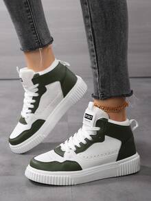 女士多功能高帮运动鞋，四季皆宜的休闲运动鞋，绿/黄/红/棕四色可选，防滑轻便，厚底设计，圆头系带女鞋，适合派对、日常穿着，学生礼物