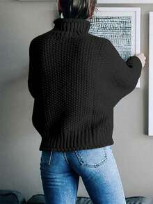 New Autumn/Winter High Neck Knitted Sweater, Casual Fashion Pullover For Women - Black - View 4